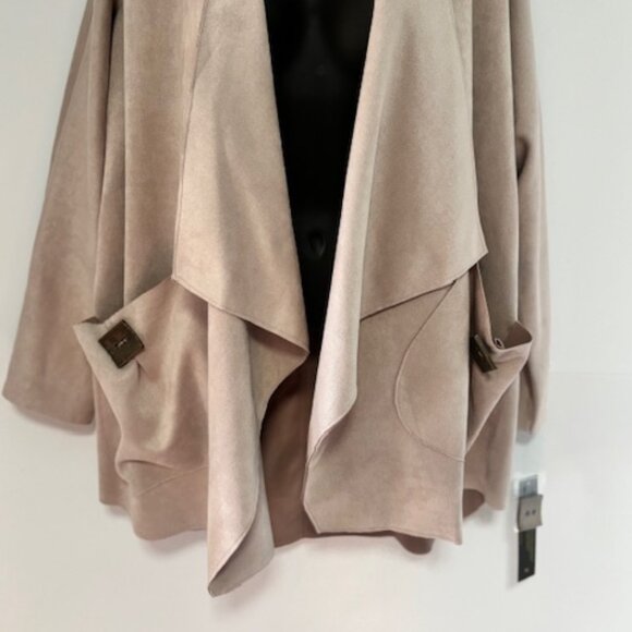 IC Connie K Open Front Cardigan XL Cape Faux Suede Beige Button Pocket Neutral - Picture 3 of 9